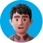 3D cartoon icon of a male financial advisor with dark curly hair on a blue circle backdrop.